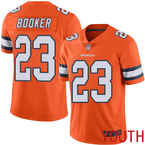 Youth Denver Broncos 23 Devontae Booker Limited Orange Rush Vapor Untouchable Football NFL Jersey